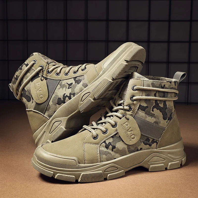 

2025 Boots for Men Autumn High Top Camouflage Desert Casual Flats Mens Boot Breathable Non Slip Work Shoes Motocross Boots
