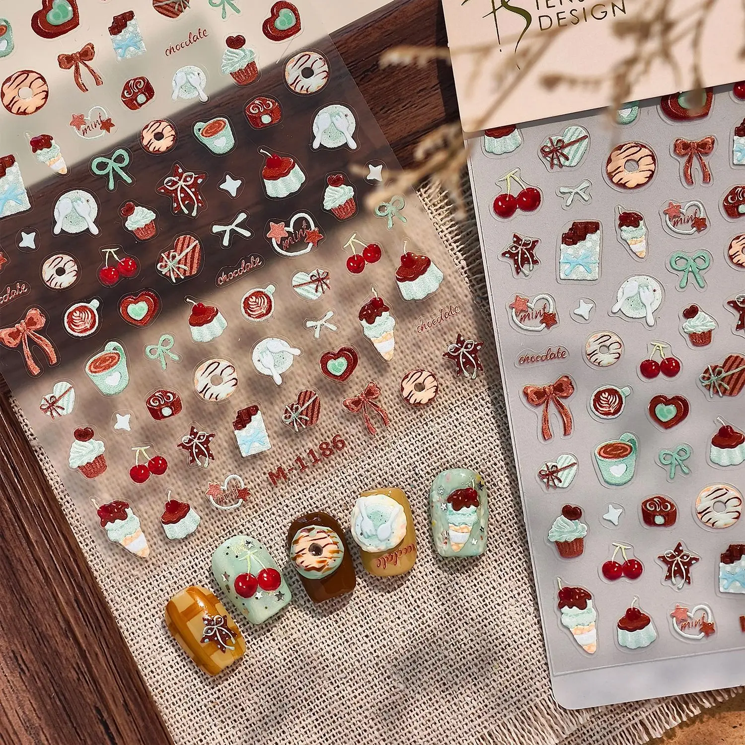 النعناع الشوكولاته الكعك بودنغ الآيس كريم Bowknot الكرتون ثلاثية الأبعاد هلام ذاتية اللصق مسمار الفن ملصقات الحلويات الحلوى مانيكير الشارات