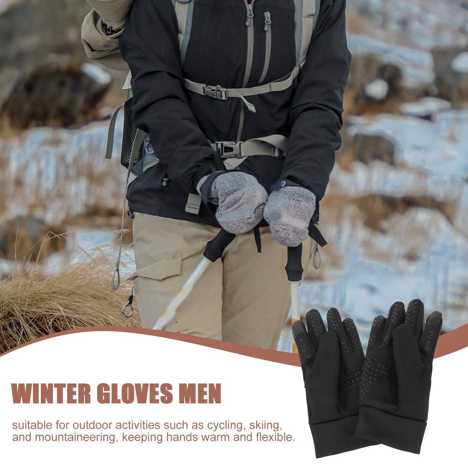 

1Pair Men's Winter Gloves Waterproof Windproof Thermal Gloves with Touchscreen Fingers for Cycling Running Skiing Outdoor Sports