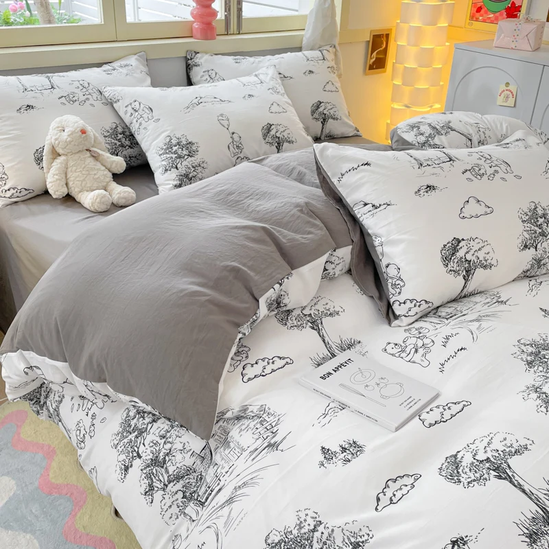 New Washed Cloud Cotton Single Bed Cover Does Not Include Pillowcase Printed Cartoon 180x220 Large Size Bedding Duvet Cover Set