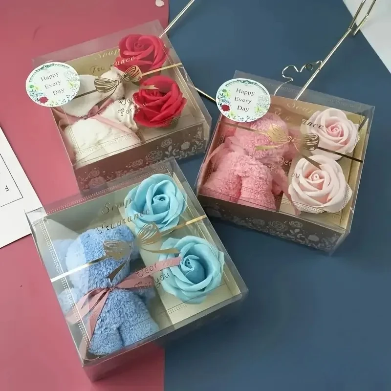 

Valentine Mothers Day Birthday Anniversary Wedding Gift Box For Women Wife Mom Towel Bear Soap Rose