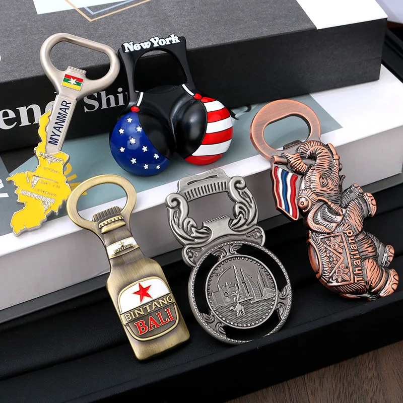 

Thailand Newyork Myanmar Dubai Souvenir Refrigerator Stickers Beer Bottle Opener Home Decor Fridge Magnets Gifts Collection