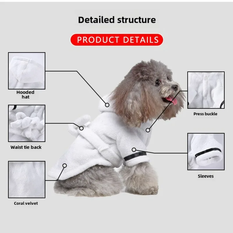 Dog Bathrobe Pajamas Bath Towel Pet Clothing Kitten Clothing Method Bucket Robe Fall and Winter Clothing