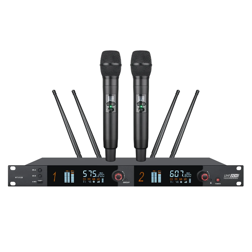 Paulkitson HT-5120 Professional 2-channel True Diversity Wireless Microphone 564~615MHz Stage Performance Handheld Microphone