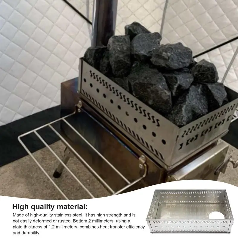 Charcoal Fire Box Foldable Sauna Stone Holder Heat-resistant Wood Stove Accessories StainlessSteel Wood Stove Sauna Stone Basket