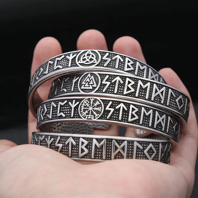 Vintage Valknut Compass Viking Bracelet Stainless Steel Nordic Runes Celtic Men Bracelet Biker Amulet Jewelry Gifts Dropshipping