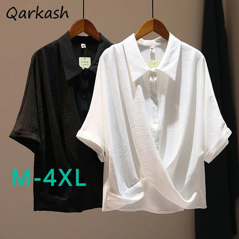 

Women Shirts Solid Casual Loose All-match Summer Turn-down Collar Comfortable Korean Style Daily Classical New Arrival Office