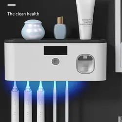 Electric Toothbrush Holder Wall Mounted UV Light Tooth Brush Holder Toothpaste Dispenser LCD Digital Display Bathroom Supplies