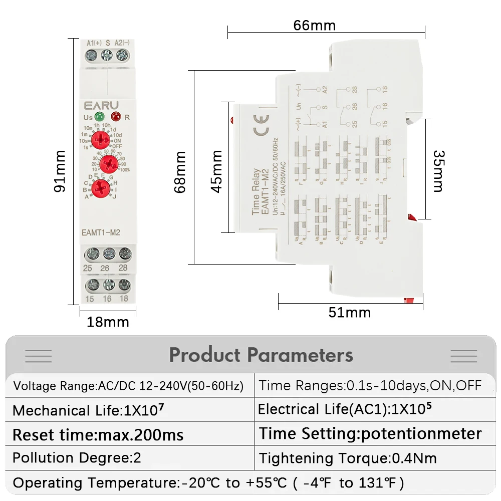 12-240V AC DC Din Rail Type 0.1 second -10 days Time Delay Relay 16A 250VAC Multifunction Timer Relay with 10 Function Choices