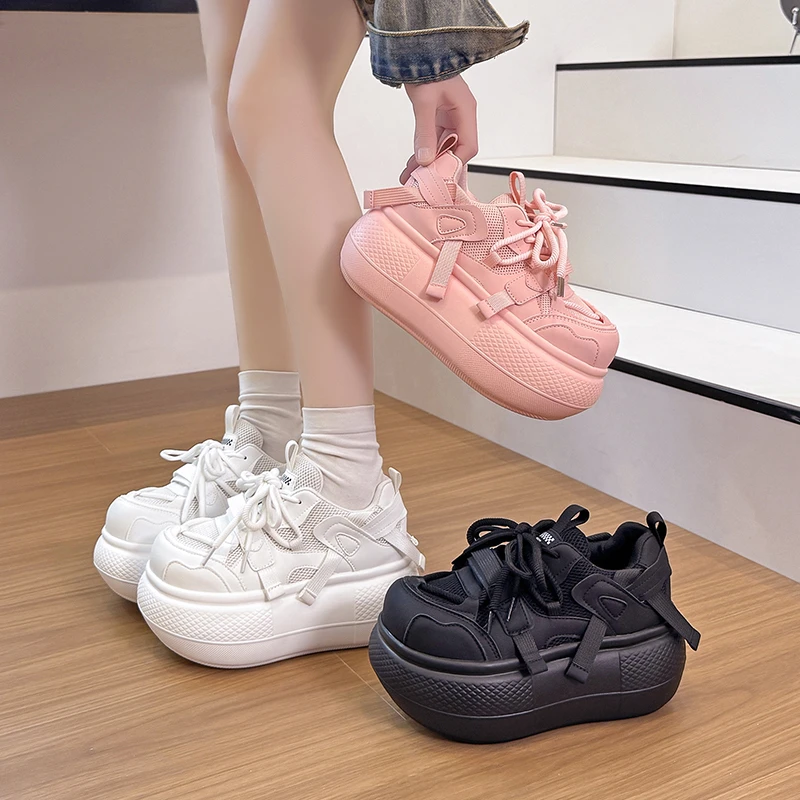 

White Shoes for Women, 2026 Spring New Thick Soled Height Increasing Mesh Shoes, Versatile Casual Sports Shoes, Small and Trendy