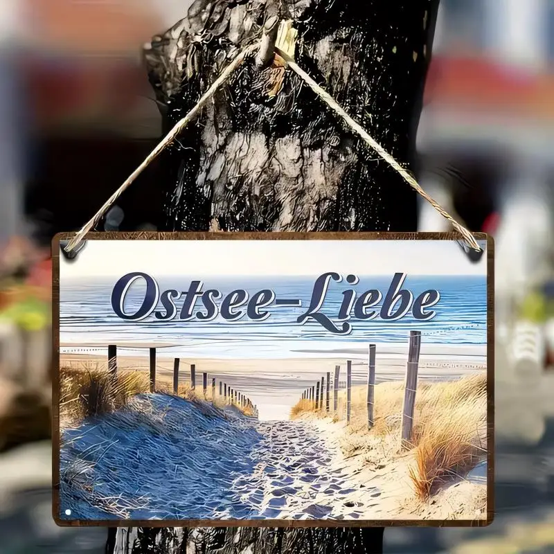 Vintage Ostsee - Liebe Beach Iron Sign - Blue/Beige Coastal Design, Retro Wall Art for Beach House, Home & Coastal Decor - Balti
