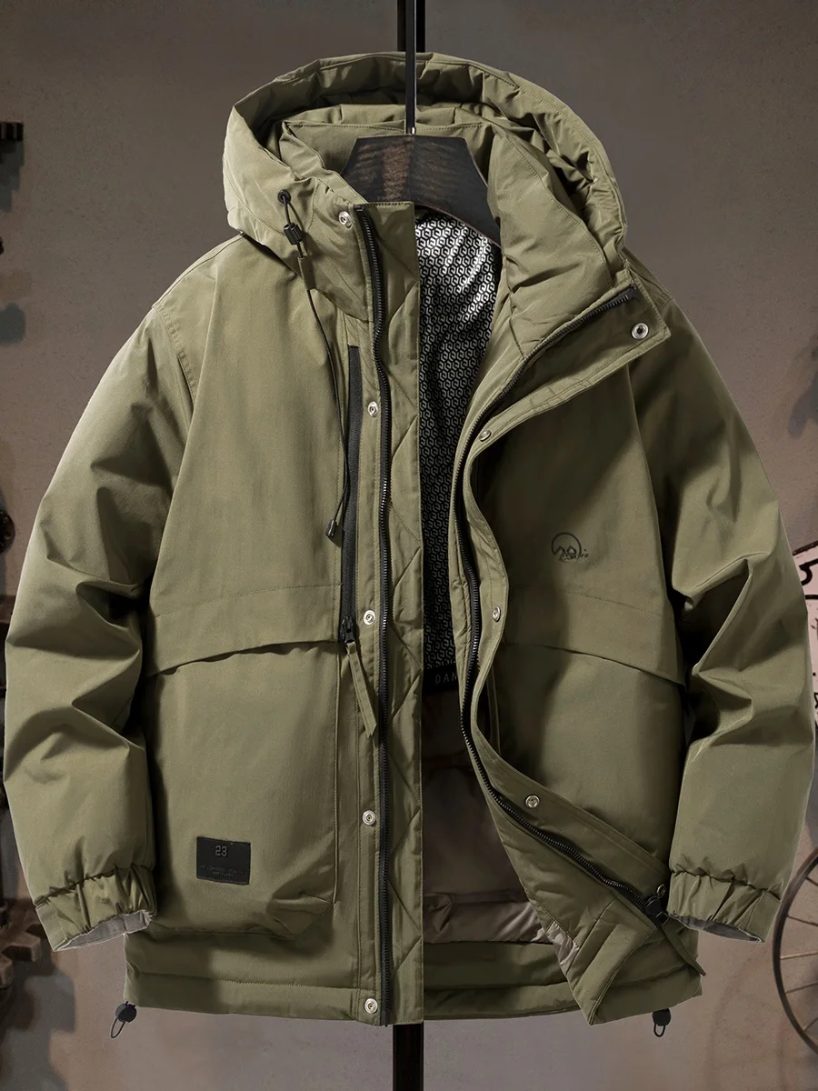 

Мужская утепленная куртка с 90% пуха, зимняя теплая ветрозащитная молодежная куртка большого размера с капюшоном, модная городская стильная верхняя одежда для активного отдыха