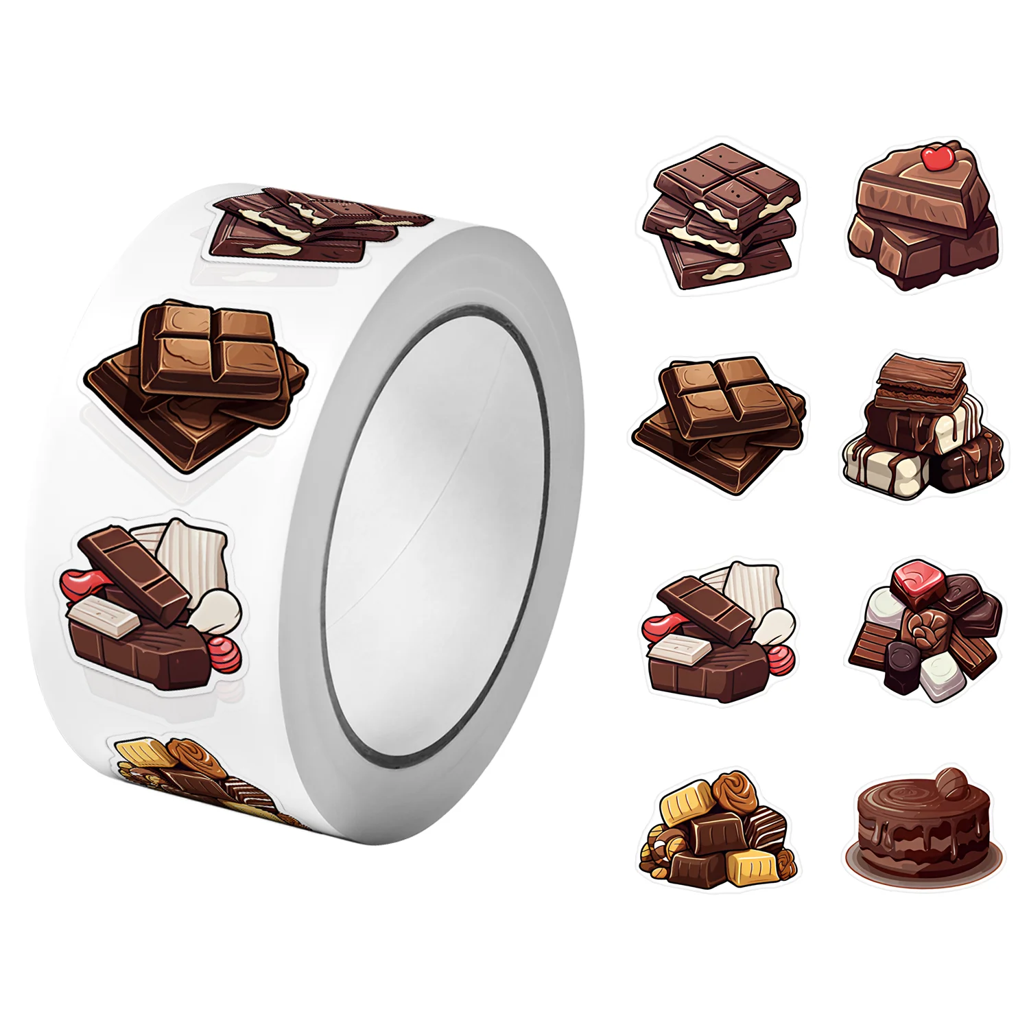 1Roll (500 Stuks) Zoete Chocolade Dessert Patroon Stickers 2.5 Cm/1.0 ''8 Ontwerpen Decals Diy Sieren Geschenken Geschikt voor Gift Home Decor - afbeelding 1