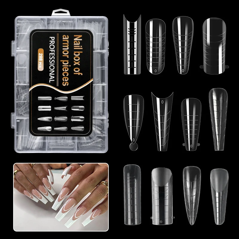 288Pcs/Box Acrylic Nail Art Tips Nail Forms For UV Gel Quick Building Extension Top Molds Dual Forms Nails Accessories Tools