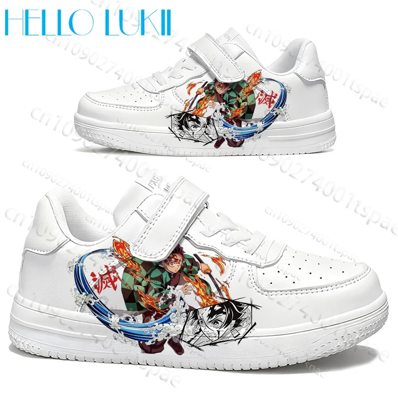 

Suitable Shoes Gift Kamado Tanjirou Graffiti Children Lace Up White Shoes for Boys Girls Durable Hiking Boots Wholesale Gift