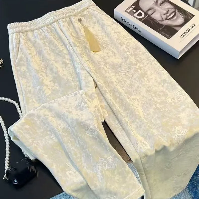 

Новые женские узкие брюки в китайском стиле в стиле ретро, жаккардовые повседневные прямые эластичные драпированные брюки с высокой талией