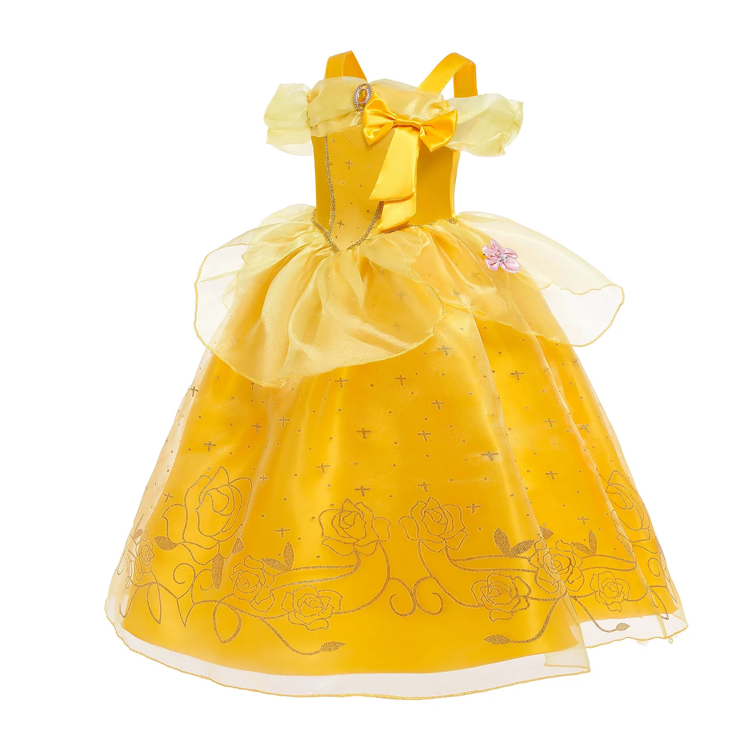 Girls Belle Princess Dress LED Light Up Kids Summer Cosplay Costume Beauty and the Beast Clothing Birthday Party Gift