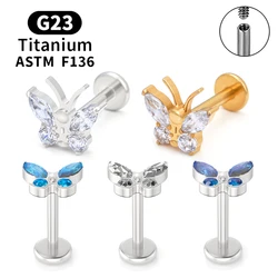 G23 titanio ASTM F136 Piercing orecchini a bottone moda farfalla zircone 16G orecchio Tragus cartilagine lobo Helix Daith gioielli da donna