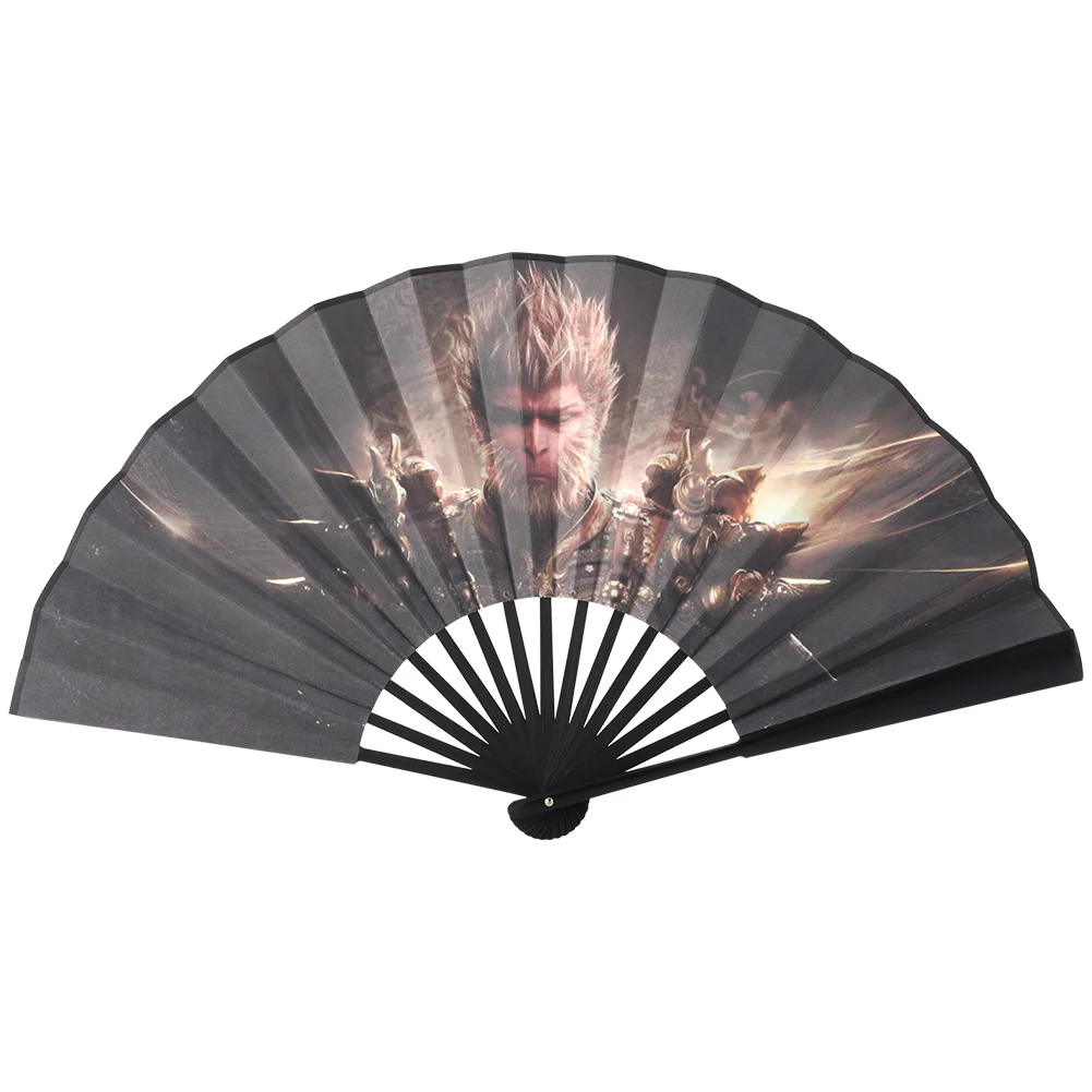 Wu Kong Paper Fan Bamboo Monkey King Hand Held Fan Chinese Wukong Camping Folding Fan for Outdoor Picnic Fishing