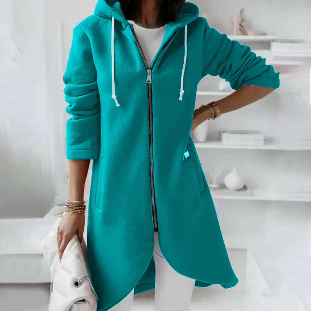 Winter Hooded Long Fleece Women Sweatshirt Top Plus Size Jackets Coat Zipper Thicken Warm Windbreaker Streetwear Oversize Hoodie