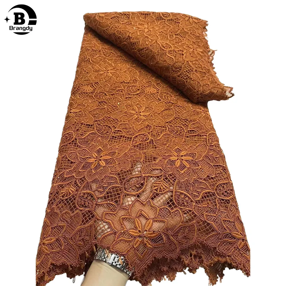 Latest French African Swiss Lace Fabric Soft Nigerian Guipure Water Soluble Cord Lace Fabric With Stones For Wedding D52017