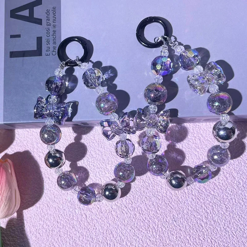 Ins Fashion Bowknot Pearl Beaded Beaded Pendant Strap Charm For iPhone Universal Accessories for Samsung Chain Lanyard Gift
