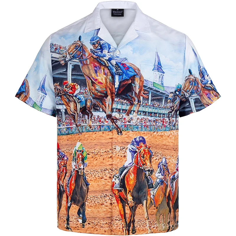 

Summer Men's Shirt, Horse Racing Sports, Racing Horse Rider, 3D Print, Outdoor Loose Fit, Versatile, Everyday Hawaiian Shirt