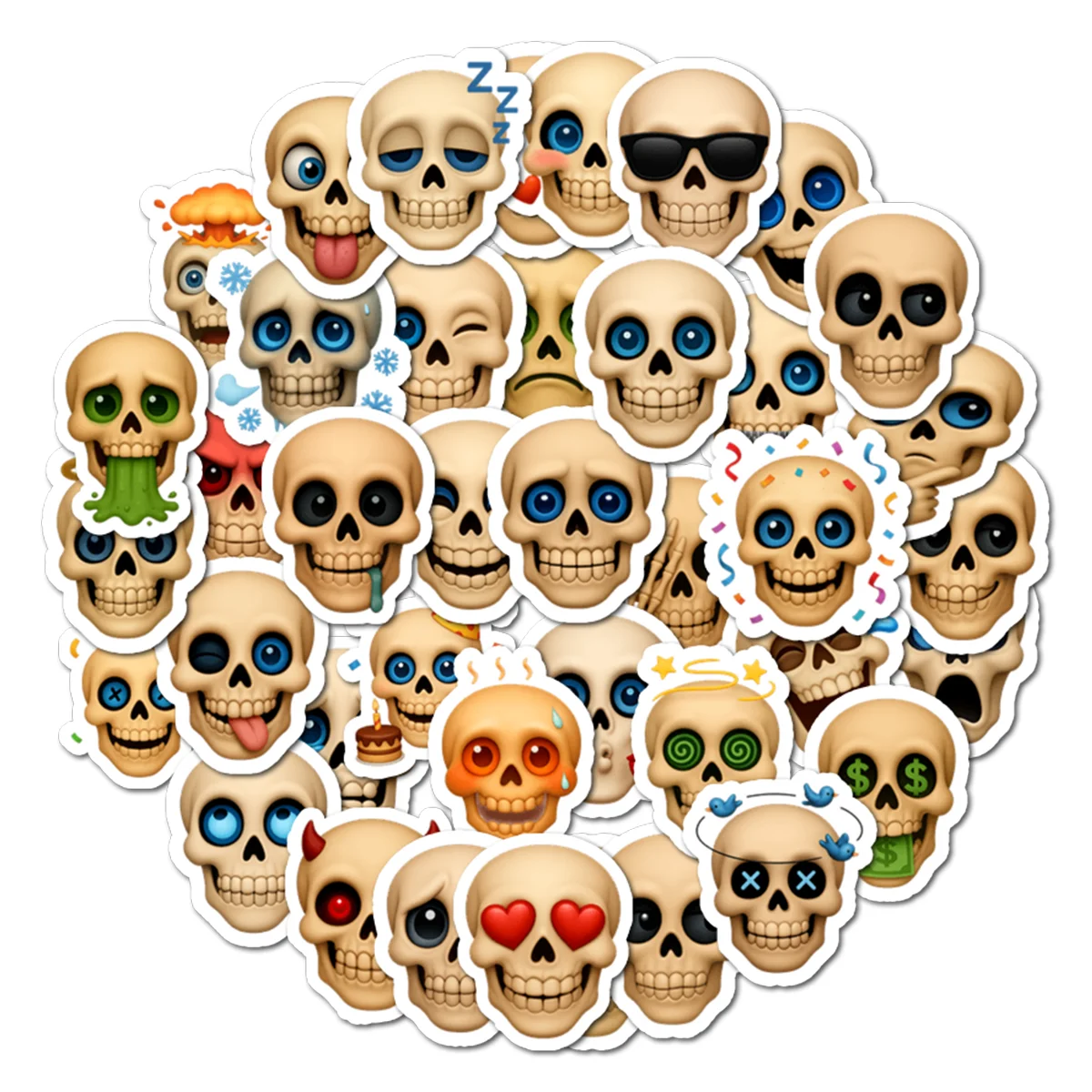 40 Stück handgezeichnete, niedliche Totenkopf-Aufkleber im dunklen Stil für DIY-Dekorationen auf Notizbüchern, Handys und Büchern
