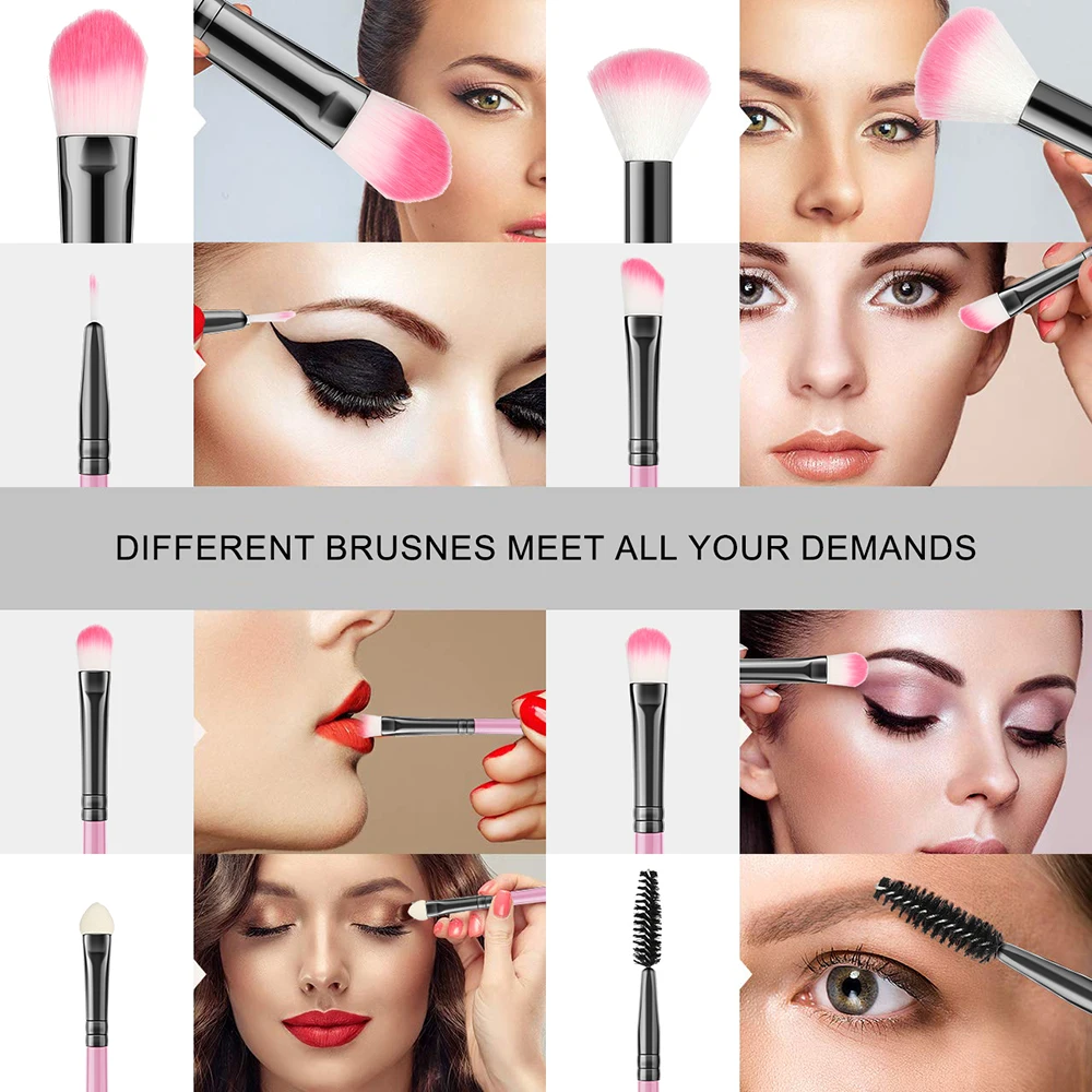 Pędzle do makijażu, 10 szt. podróżny zestaw miękkich, puszystych pędzli do makijażu, pędzle kosmetyczne do podkładu, korektora, pudru, do twarzy, oczu.