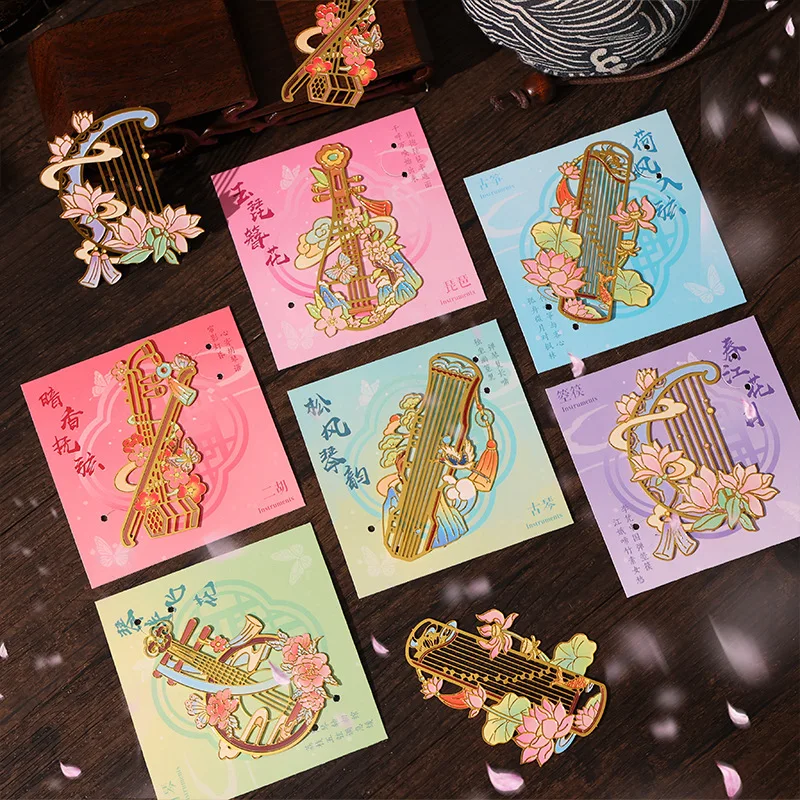 Creative Chinese Style Musical Instrument Bookmark, Retro Brass Metal  Classical Floral Bookmark Stationery Book Lovers Gift