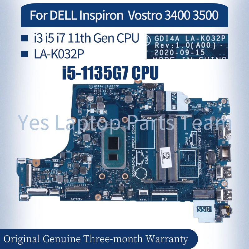 Imagem -02 - para Dell Inspiron 3501 Vostro 3400 3500 Portátil Mainboard La-k032p Cn0x9tx0 0x9tx0 0g4gh1 0ggcmj 0m96p9 Notebook Placa-mãe