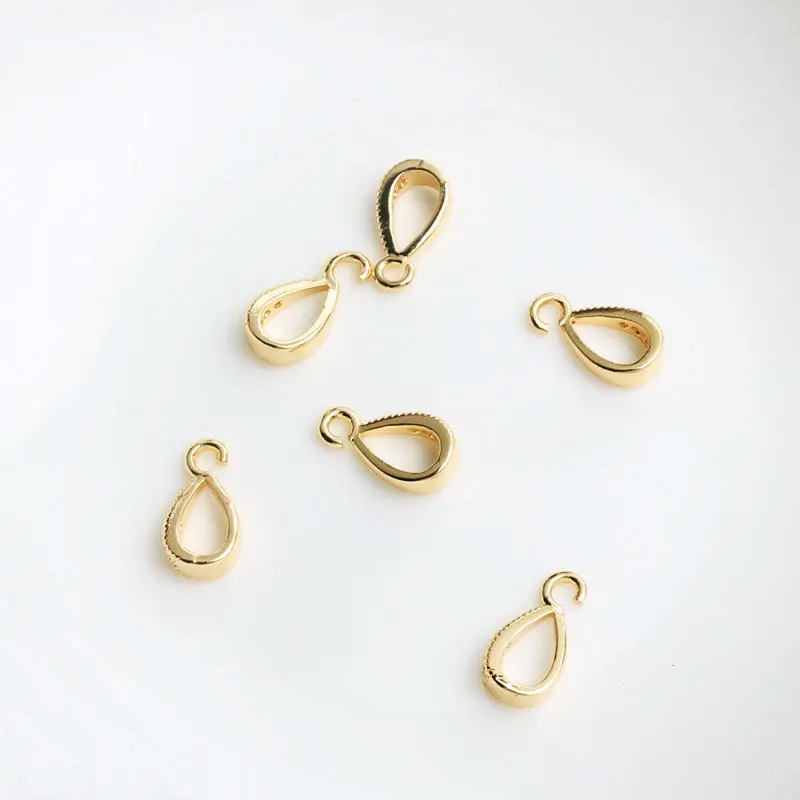 4PCS 6*11MM 14K Gold Color Plated Brass with Zircon Bale Pinch Clasp For Pendant Making DIY Necklace Jewelry Making Findings