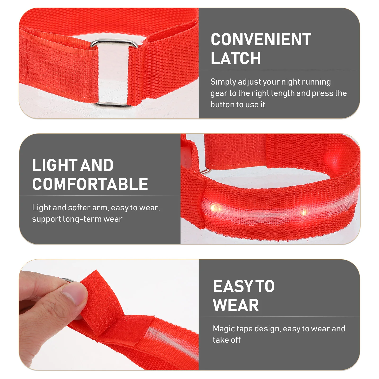 1 قطعة سوار الجري المتوهج مصباح ليد حزام المعصم الأحمر قابل للتعديل مضيئة شارة ليلا تشغيل الدراجات الرياضة في الهواء الطلق #2