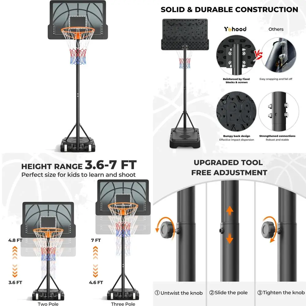 Adjustable Height Kids Basketball Hoop, Portable for Outdoor and Indoor Use, Suitable for Kids, Teens, and Youth, 30 Inch Backbo