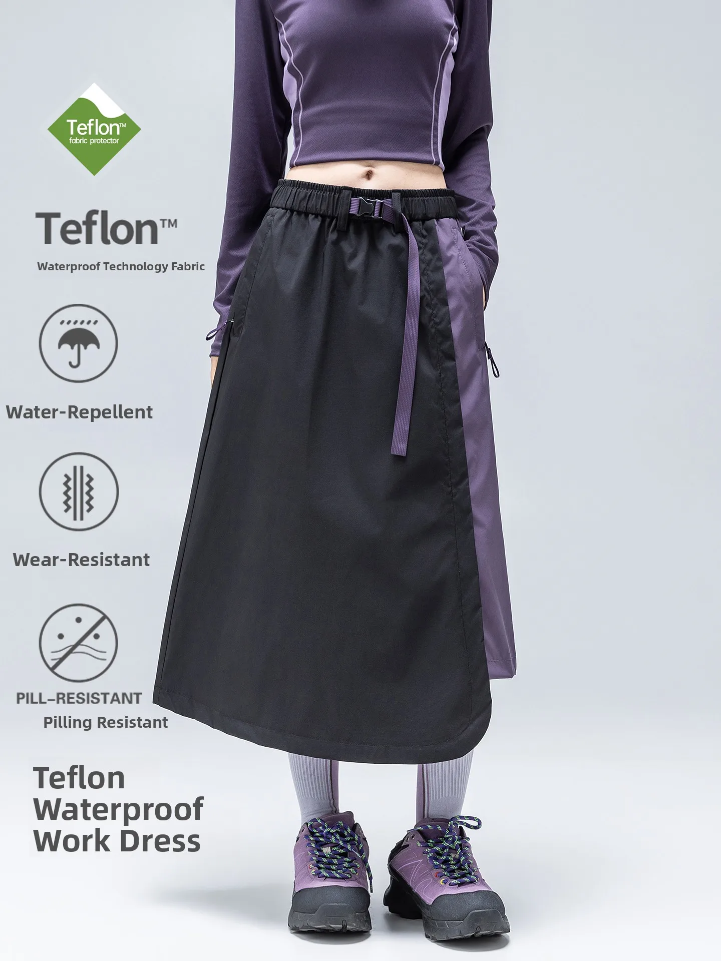 Outdoor Workwear Style Color Block A-Line Midi Skirt Women's Loose Fit Hiking Waterproof Polyester Fiber Non-Elastic Daily Wear