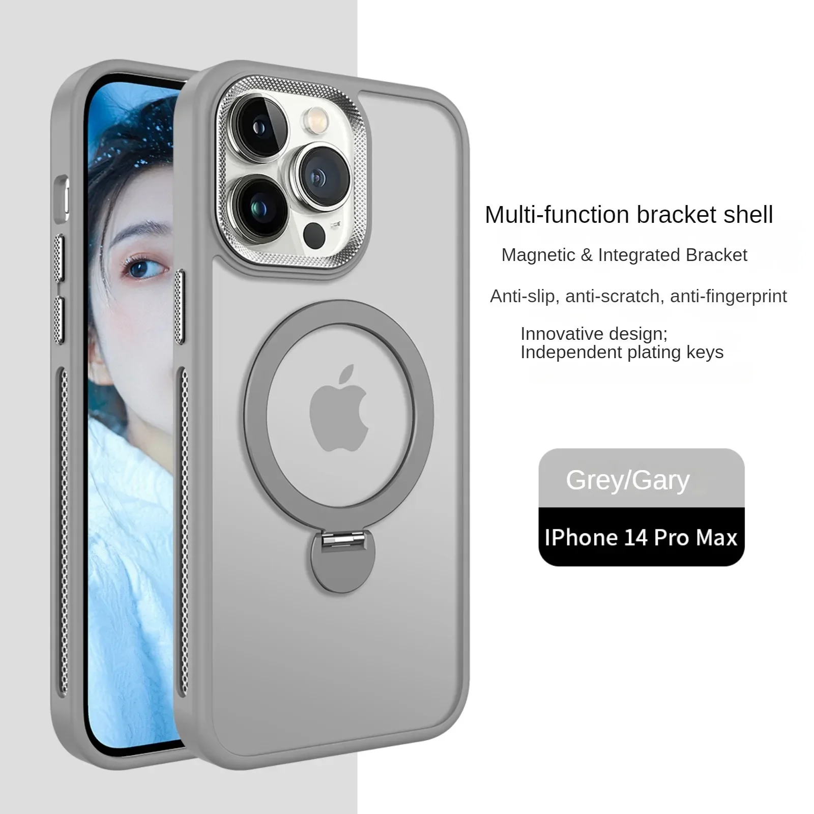 

Magnetic Back Plate Phone Case Rotating Stand Electroplated Lens Ring Frosted Cover For iPhone 16 11 12 13 14 15 Pro max Plus