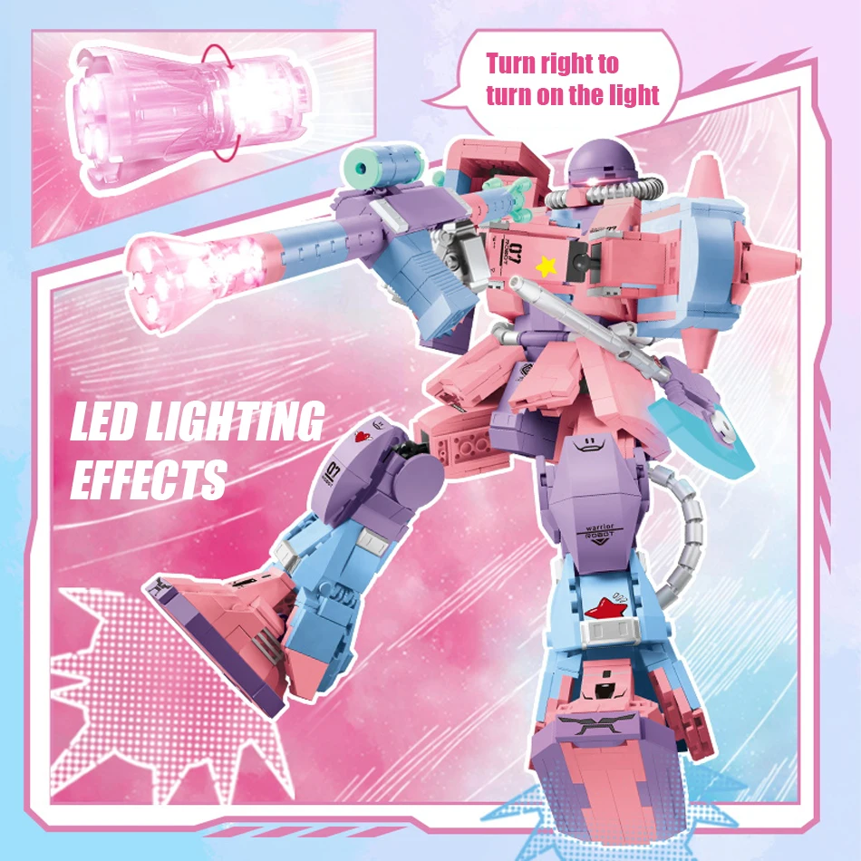 MOC Pink Sweetheart Zakude Mechanical Armor Building Blocks with LED Creative Cute Robot Anime Figures Bricks Toy for Boys Girls