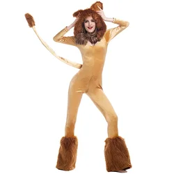 Deluxe Lion Costume Jumpsuit With Tail Ear Women Adult Halloween Animal Cosplay Costumes