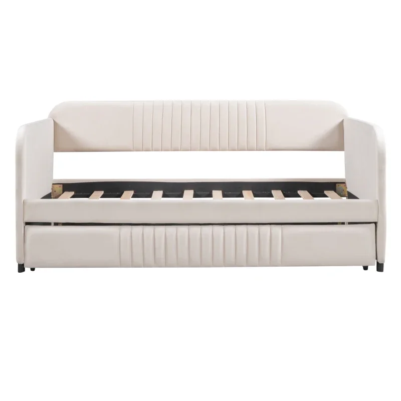 

Upholstered Daybed Sofa Bed Twin Size With Trundle Bed and Wood Slat ,for indoor living room, bedroom furniture