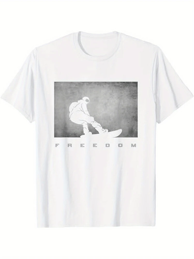Snowboarder Graphic- 100% Breathable Short Sleeve Tee with Snowboarder Silhouette & FREEDOM Print