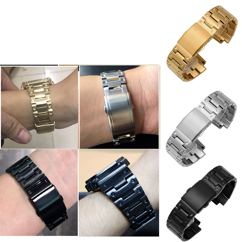 Stainless Steel Watchband for Casio G-Shock GWM5610 DW5600 GW-5000 G-5600 GA2100 GM5600 GM2100 Solid Steel Watch Strap 16mm Men