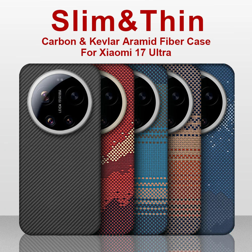 

600D настоящий тонкий чехол для телефона из углеродного волокна для xiaomi 17 ультра чехол из арамидного волокна, магнитный черный тонкий светло-красный чехол