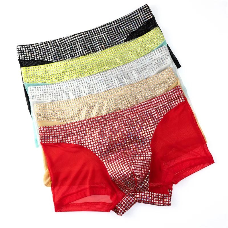 

5PCS Sexy Men Boxers Taste Underwear Breathable Mesh Patcwork Low Waist Bikini Underpants Boxershorts