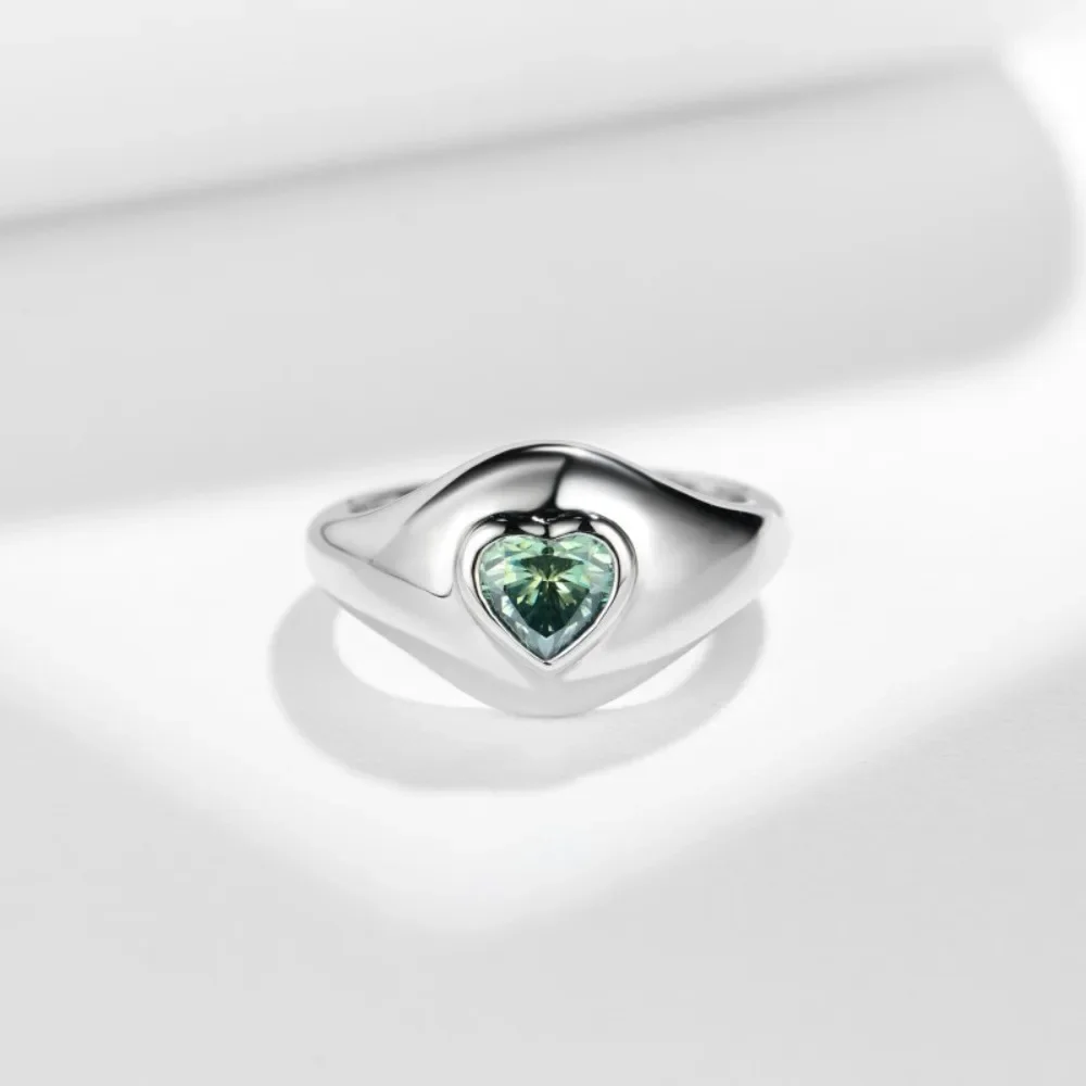 IsRainy 6MM Heart Cut Green Moissanite Rings For Women Mens GRA Certified S925 Silver Diamond Wedding Band Fine Jewelry Gifts