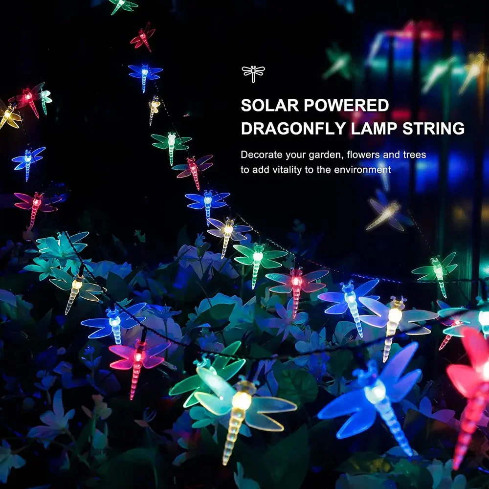 5 متر أضواء الشمسية في الهواء الطلق LED اكليل اليعسوب الشمسية جارلاند مصباح لحفل زفاف حديقة الصيف التخييم شرفة الديكور #1