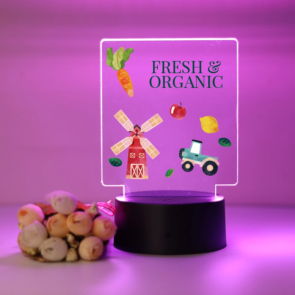 Farm Cartoon 3D Colorful Night Light Children's Day Gift Touch Dimming Bedroom Decorative Light Customized Pattern LED Night Lig