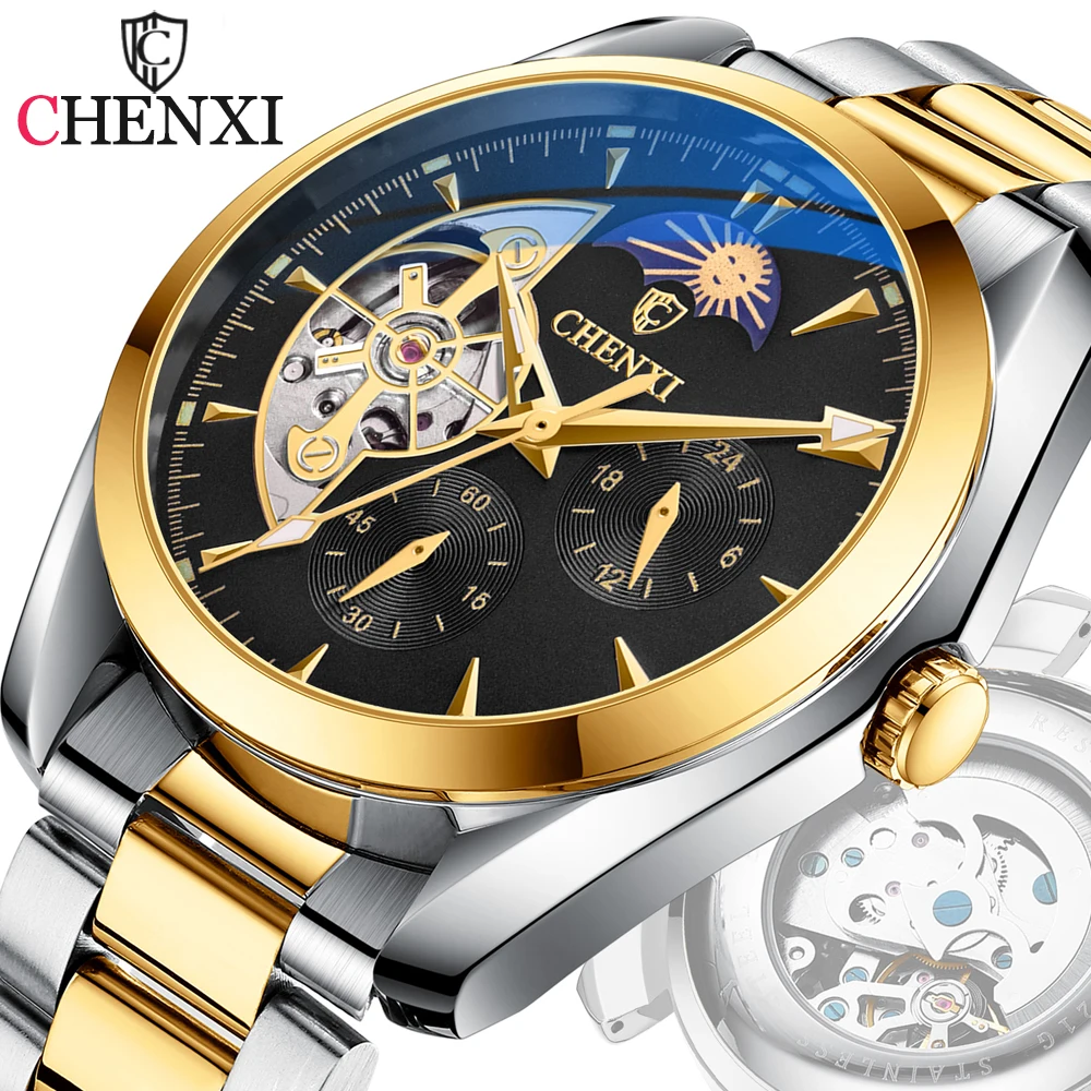 CHENXI Mens Watches Luxury Tourbillon Design Automatic Mechanical Watch Top Brand Business Retro Wristwatch Relogio Masculino