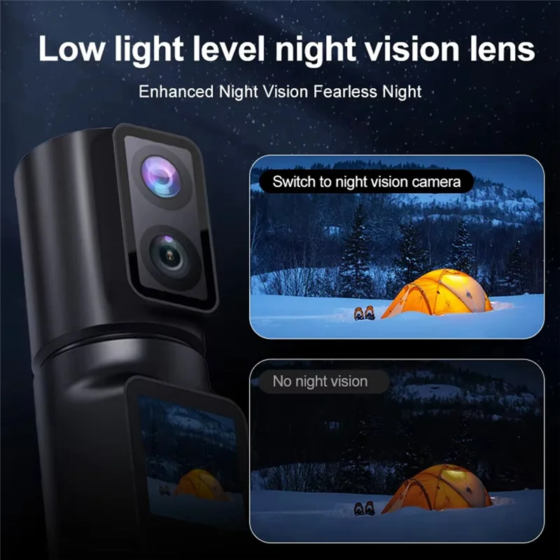 【2025 حديثًا】كاميرا الحركة المحمولة 6K المحمولة EIS 5X Zoom 350 °   كاميرا جيب واي فاي بعدسة مزدوجة قابلة للدوران، مسجل شاشة DV