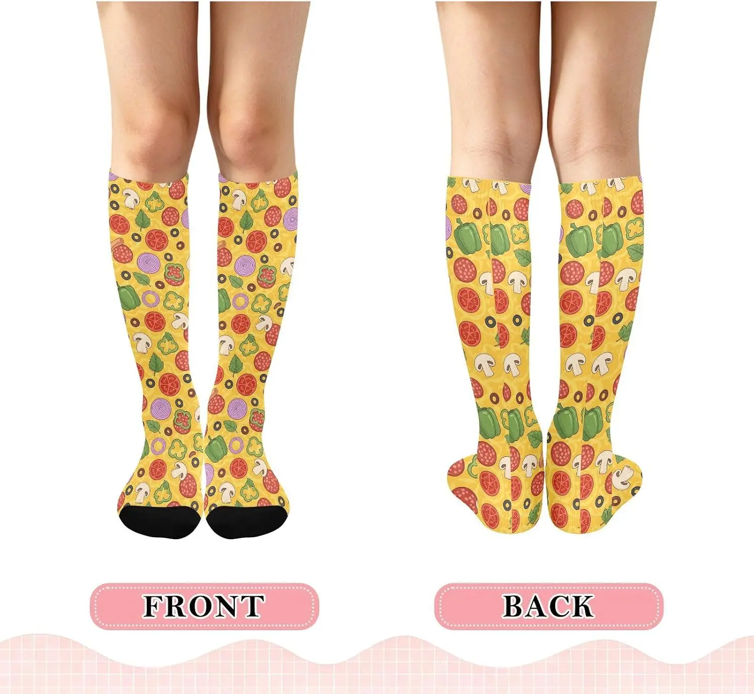 Pizza Topping Print Knee High Socks for Men Women Soft Stretchy Comfortable Novelty Casual Long Socks Fun Food Pattern Socks view 4