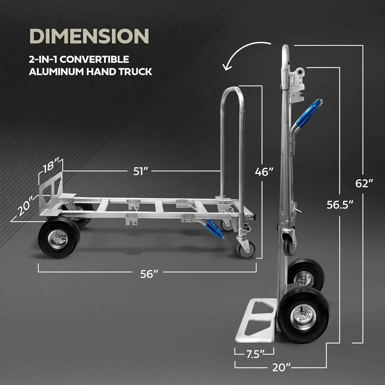 [Free Shipping, New Arrival!]2-in-1 Aluminum Convertible Hand Truck - Industrial Heavy Duty Appliance Dolly 4-Wheel Platform Car